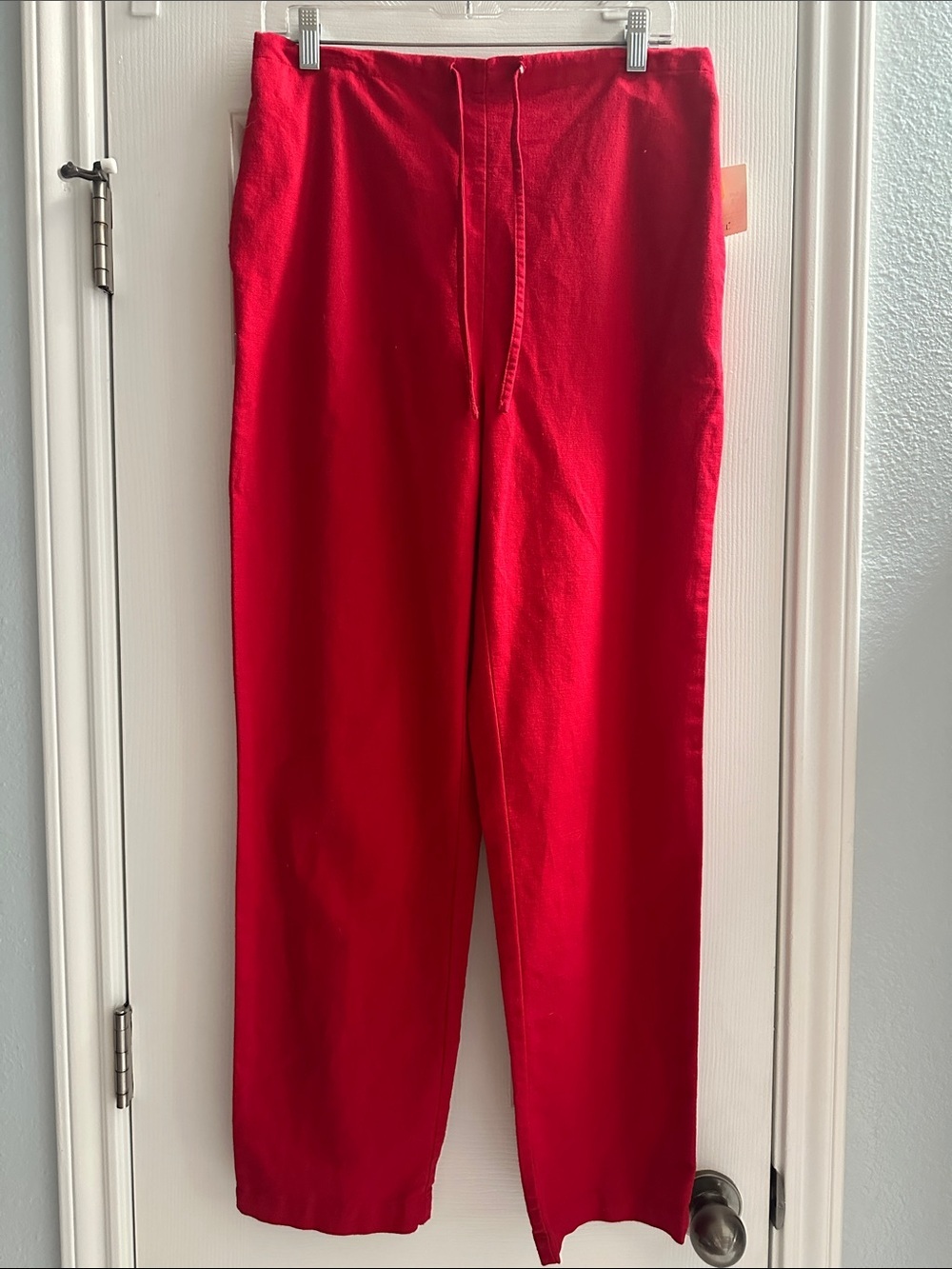 Bechamel Linen Cotton Red Straight-Leg Women's Pants S Coastal Natural Fibers
